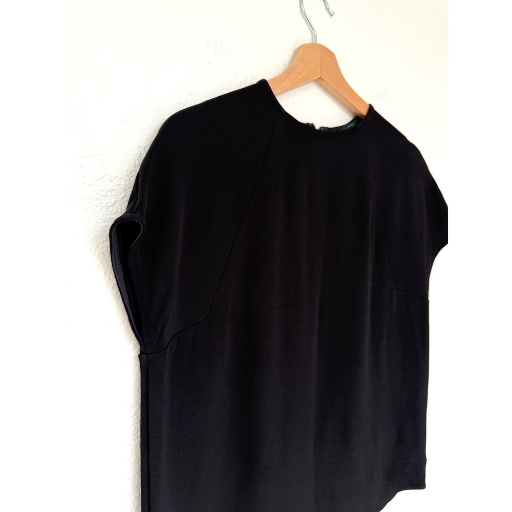 COS Black Short Sleeve Blouse Back Zip Crew Neck Minimalist Top Size 4 - Picture 4 of 6